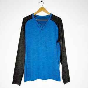 Lululemon Men’s Long Sleeve Blue Black Henley Shirt XXL